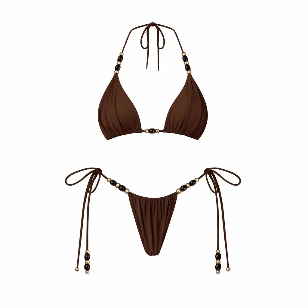 Green Beaded 3-Piece Bikini Set with Mesh Cover Up Skirt | Majesty Me Majesty Me