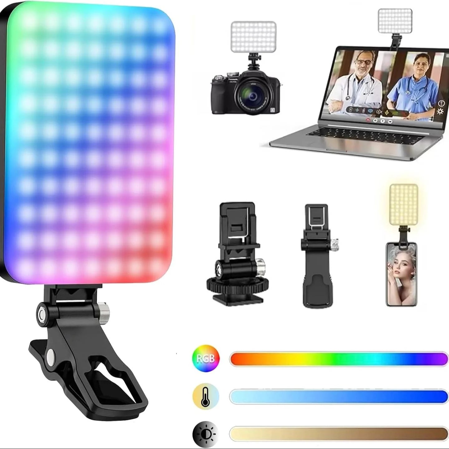 LED Video light, 2500K-6500K RGB selfie light, iPhone-CRI 97+, 2200mAh camera light, 3CCT/RGB 360° full color /20 lighting effec Majesty Me