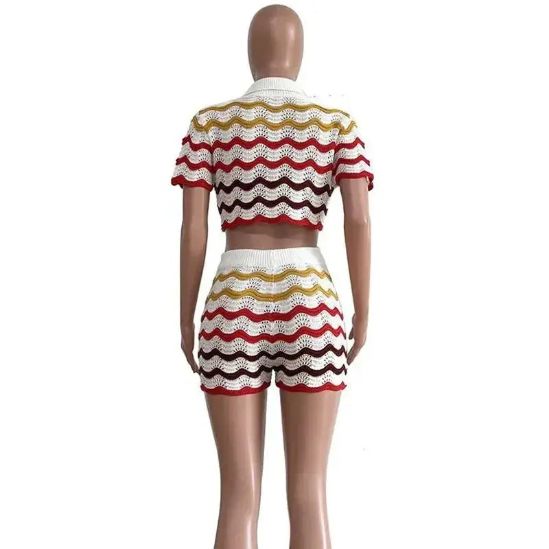 “Birthday Behavior” Knit Set – Colorful Striped Crop Top & Matching Shorts Majesty Me Streetwear™