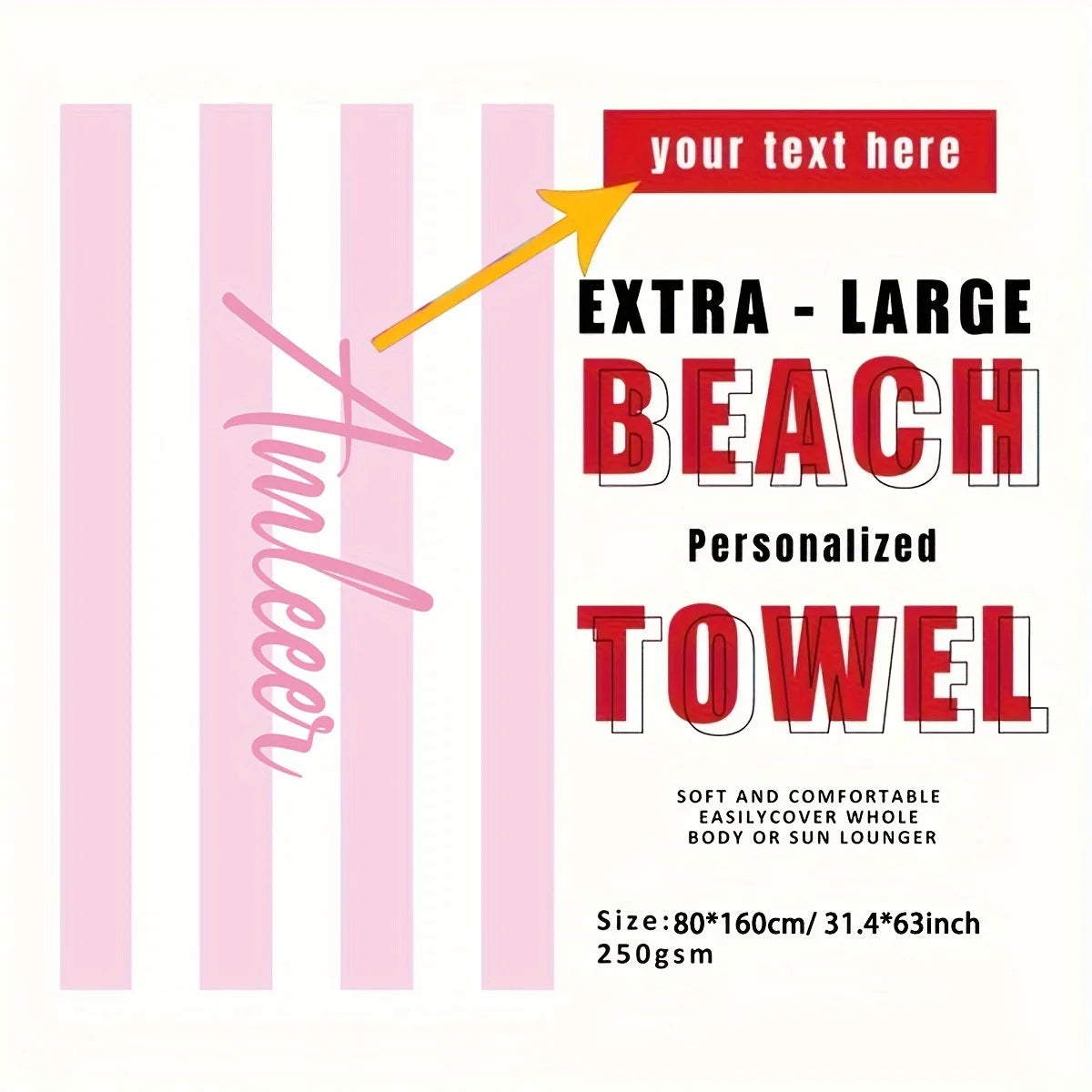 Customized Beach Towel Striped Pattern Personalized Absorbent Bath Towel Quick-drying Swimming Towel For Beach Swimming Outdoor Majesty Me