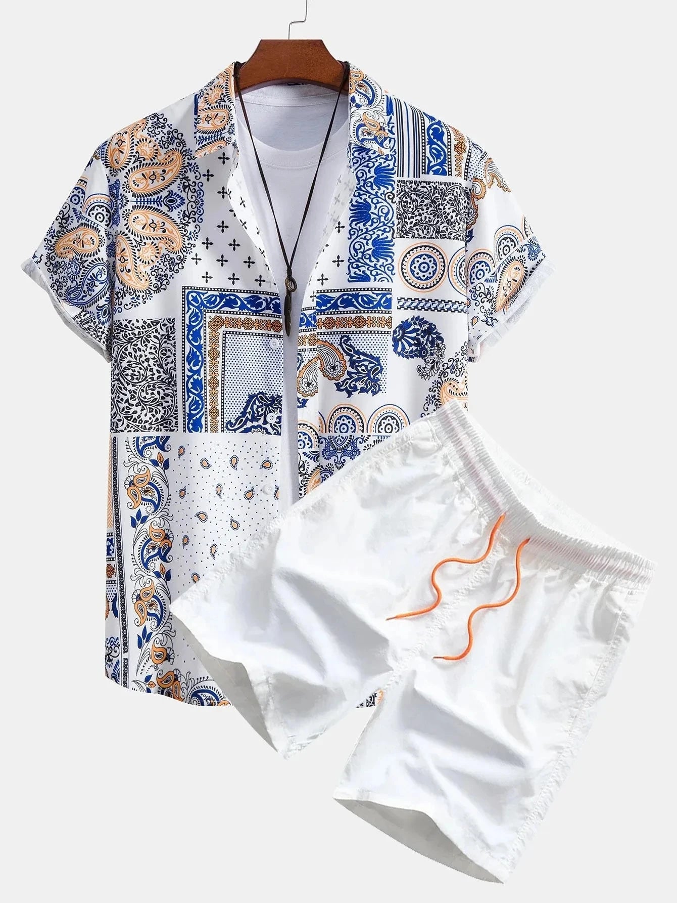2024 Men Sets Print Patchwork Lapel Short Sleeve Casual Shirt Beach Shorts Summer Streetwear Vacation Hawaiian Suits Men S-5XL Majesty Me