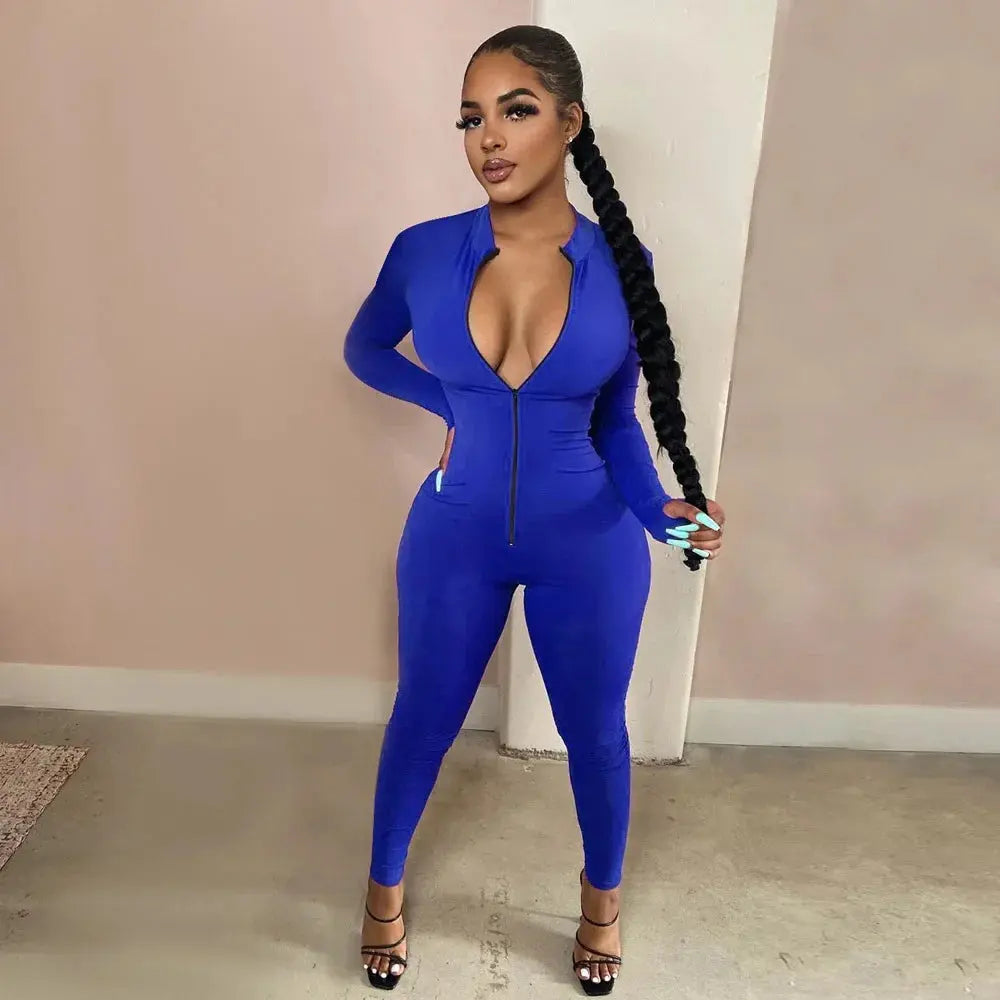 “Vixen Fit Long Sleeve Jumpsuit – Sexy Zip-Up Bodycon Romper Set” Majesty Me Streetwear™