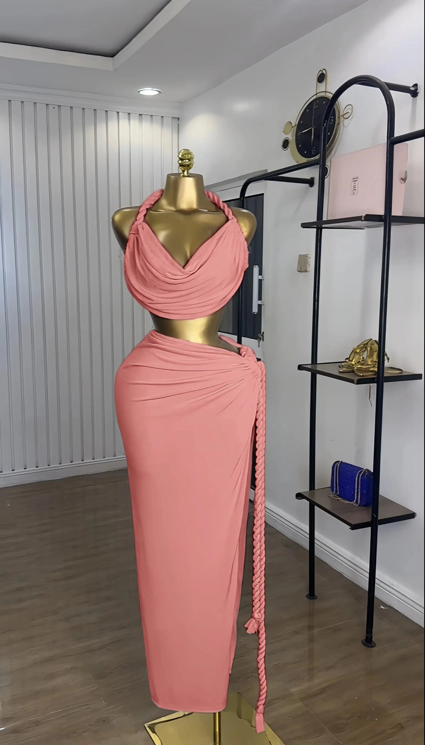 Golden Muse” Halter Neck Maxi Set – Crop Top + High-Split Skirt for Women Majesty Me Streetwear™